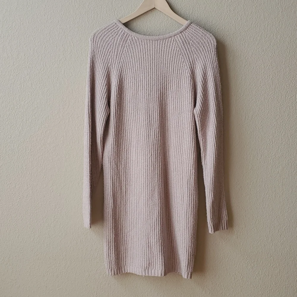 Nordstrom rack Love Tree sexy plunging V back sweater dress neutral taupe beige - Picture 3 of 12